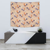 Cute Rooster Chicken Cock Floral Ornament Background Wall Tapestry