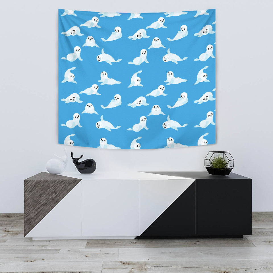Cute Sea Lion Seal Pattern Background Wall Tapestry