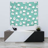 Cute Sheep Green Background Wall Tapestry