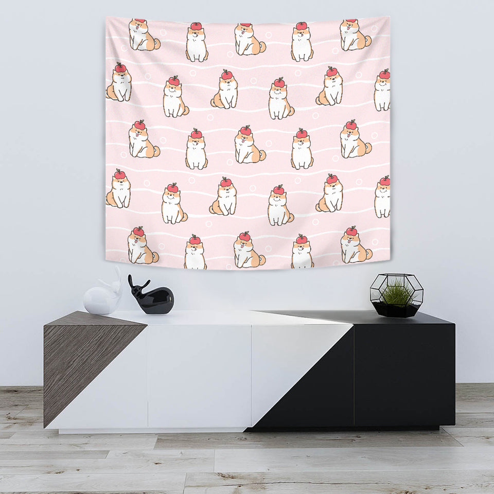 Cute Shiba Inu Dog Apple Pattern Wall Tapestry