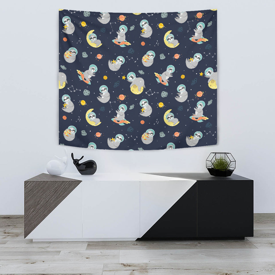 Cute Sloth Astronaut Star Planet Rocket Pattern Wall Tapestry