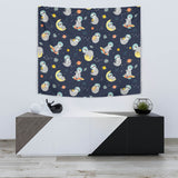 Cute Sloth Astronaut Star Planet Rocket Pattern Wall Tapestry