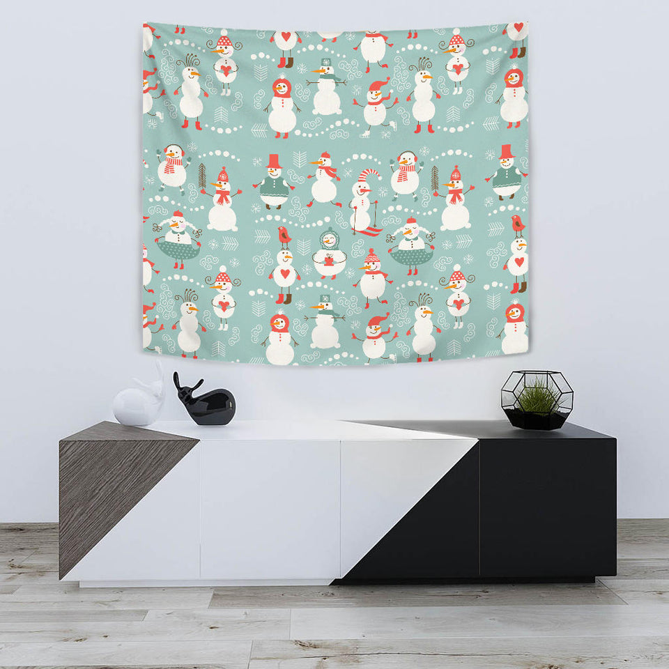 Cute Snowman Pattern Wall Tapestry