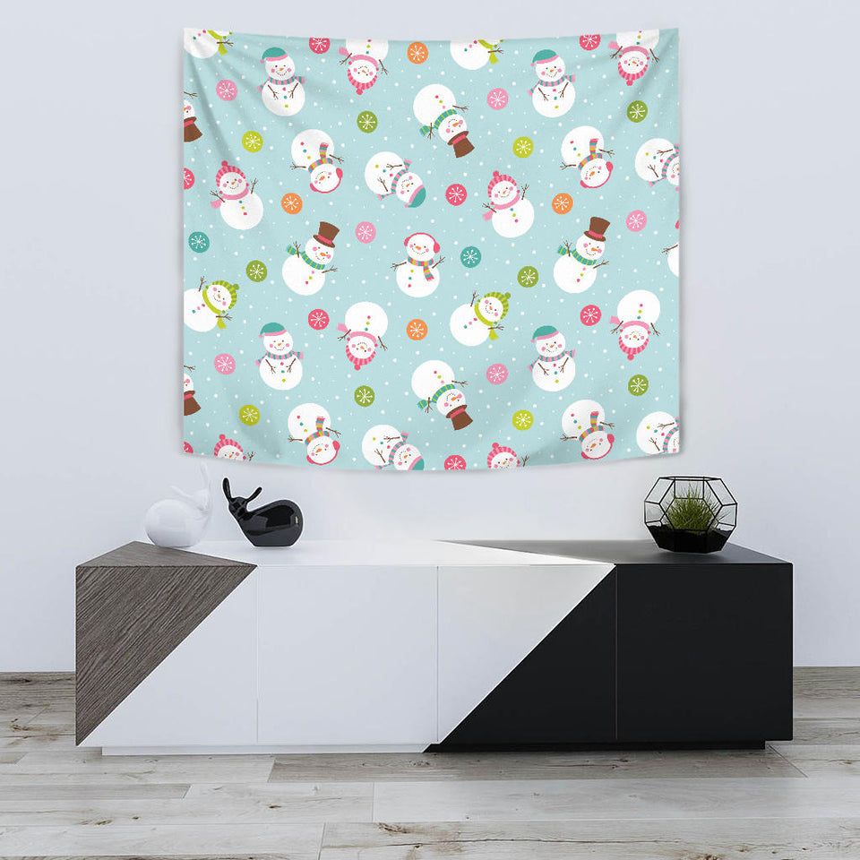Cute Snowman Snowflake Pattern Wall Tapestry