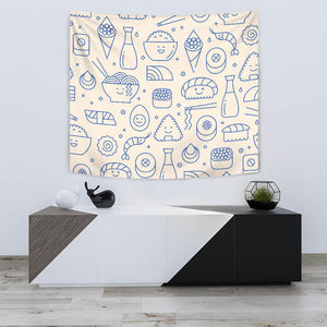Cute Sushi Icon Pattern Wall Tapestry