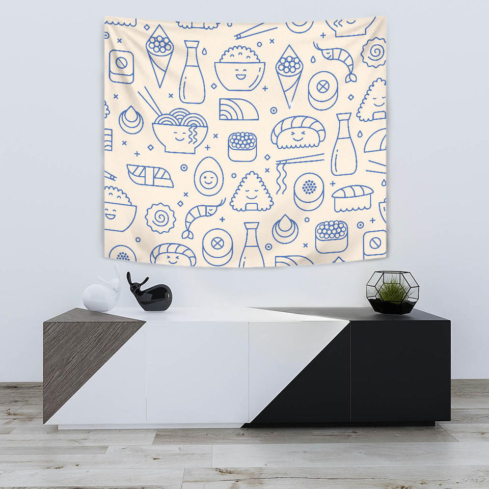 Cute Sushi Icon Pattern Wall Tapestry