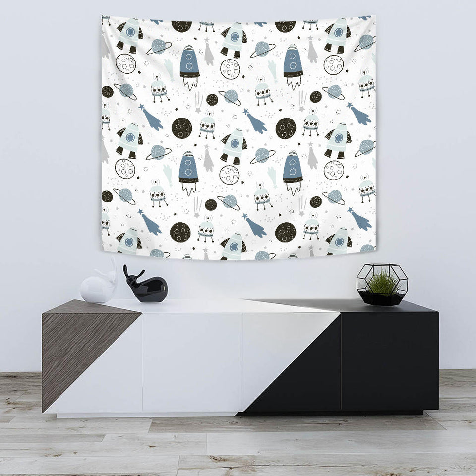 Hand Drawn Space Elements Space Rocket Star Planet Space Probe Wall Tapestry