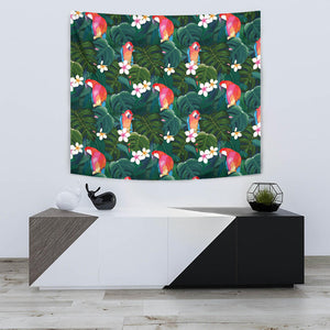 Parrot Palm Tree Leaves Flower Hibiscus Pattern Wall Tapestry
