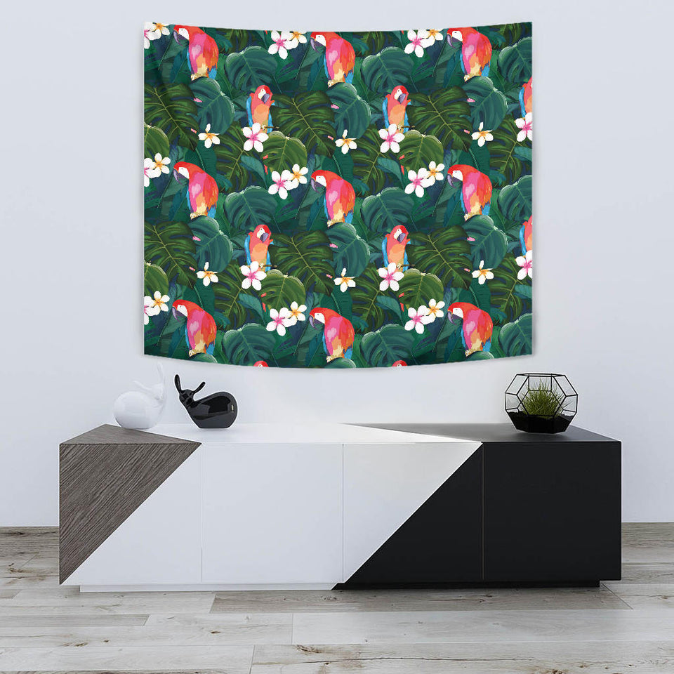 Parrot Palm Tree Leaves Flower Hibiscus Pattern Wall Tapestry