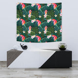 Parrot Palm Tree Leaves Flower Hibiscus Pattern Wall Tapestry