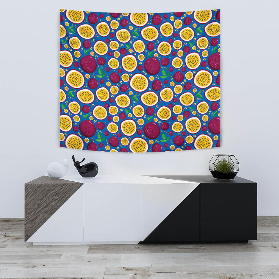 Passion Fruit Blue Background Wall Tapestry