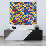 Passion Fruit Blue Background Wall Tapestry