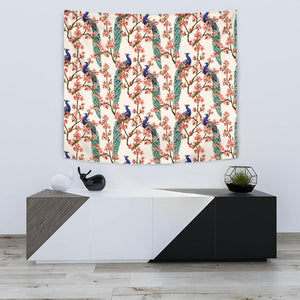 Peacock Tropical Flower Pattern Wall Tapestry