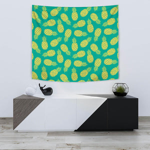 Pineapples Pattern Green Background Wall Tapestry