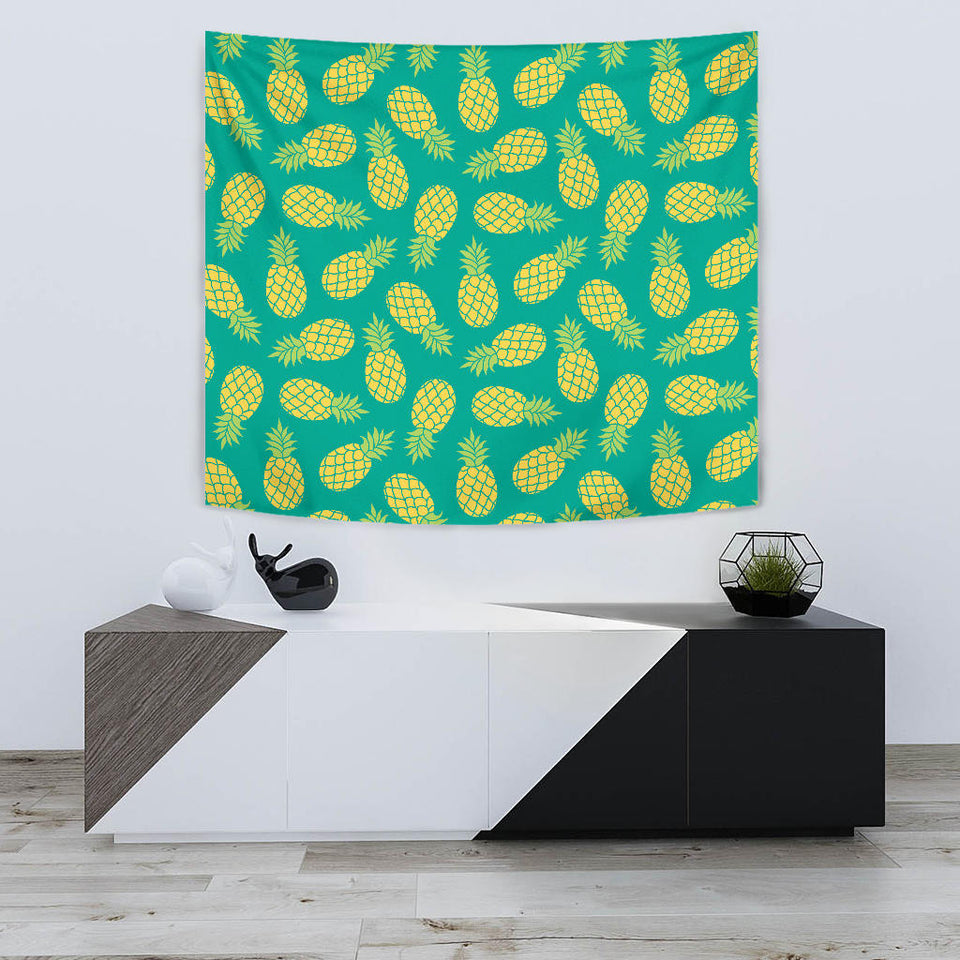 Pineapples Pattern Green Background Wall Tapestry
