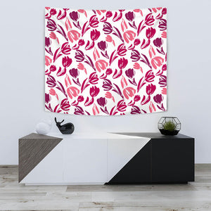Pink Sketch Tulip Pattern Wall Tapestry