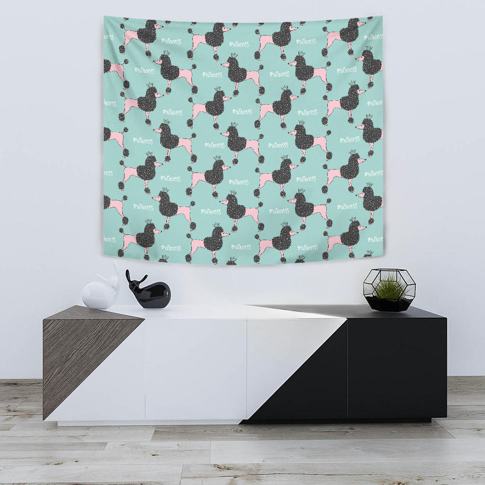 Poodle Dog Green Background Wall Tapestry