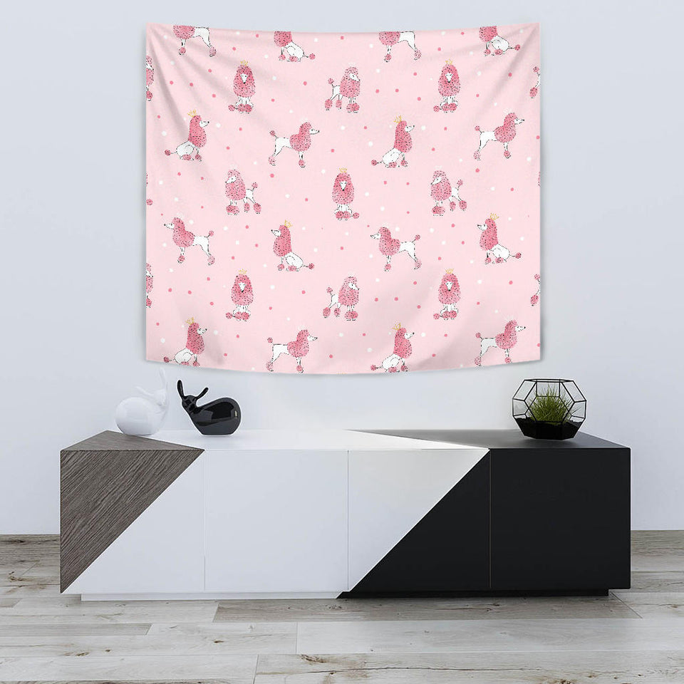 Poodle Dog Pink Color Theme Wall Tapestry