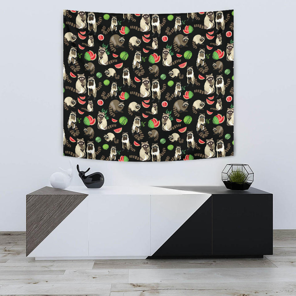 Raccoon Watermelon Pattern Wall Tapestry