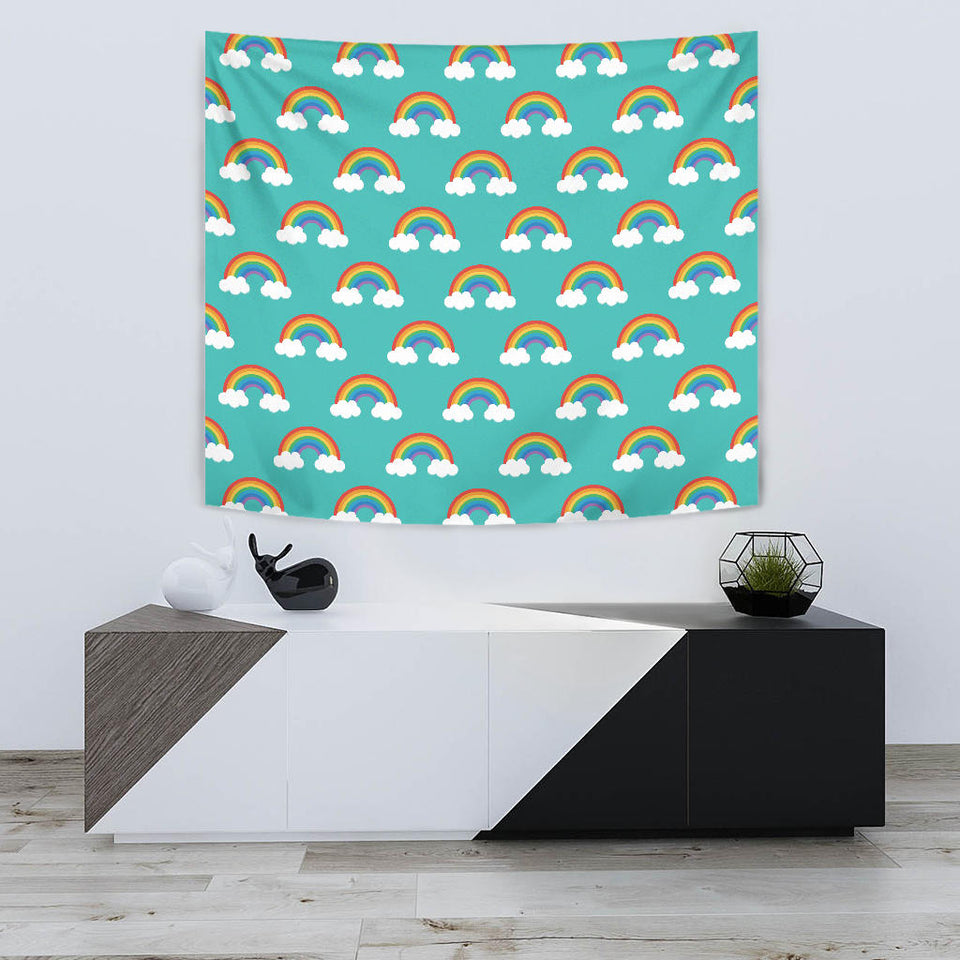 Rainbow Pattern Green Background Wall Tapestry
