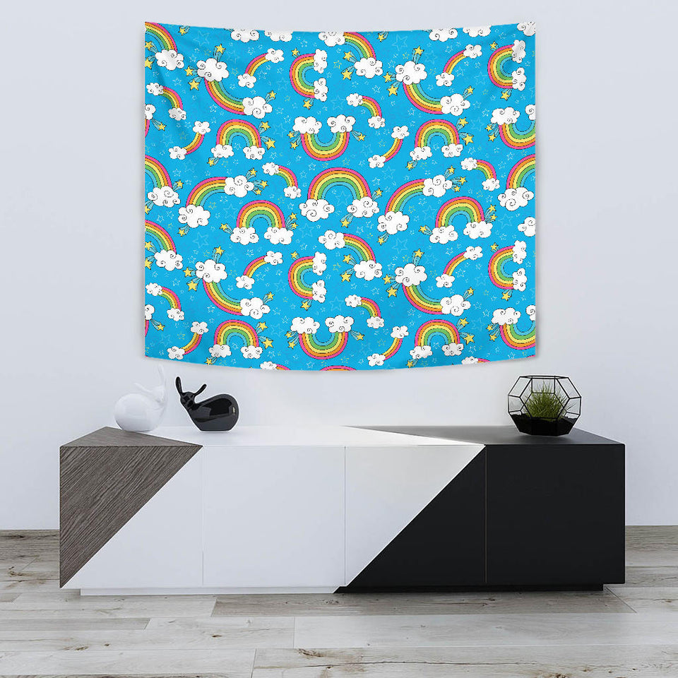 Rainbows Sky Clouds Pattern Wall Tapestry