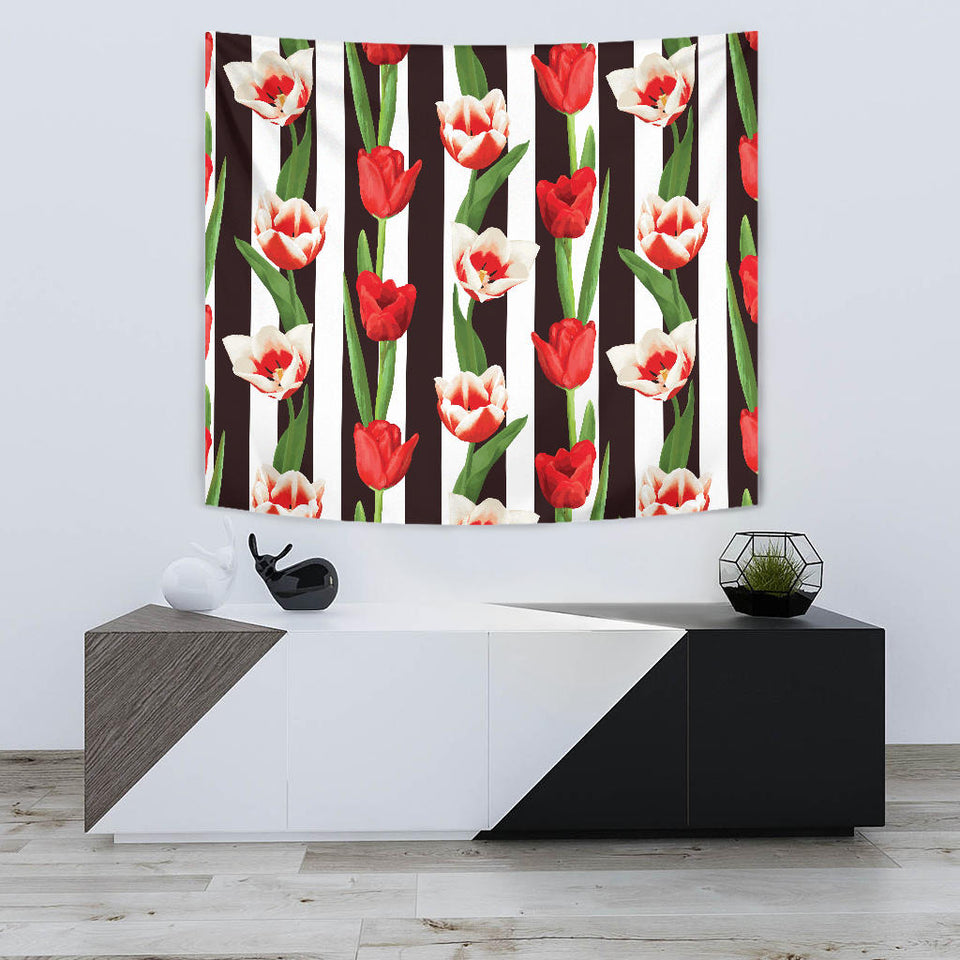 Red And White Tulips Pattern Wall Tapestry