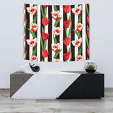Red And White Tulips Pattern Wall Tapestry