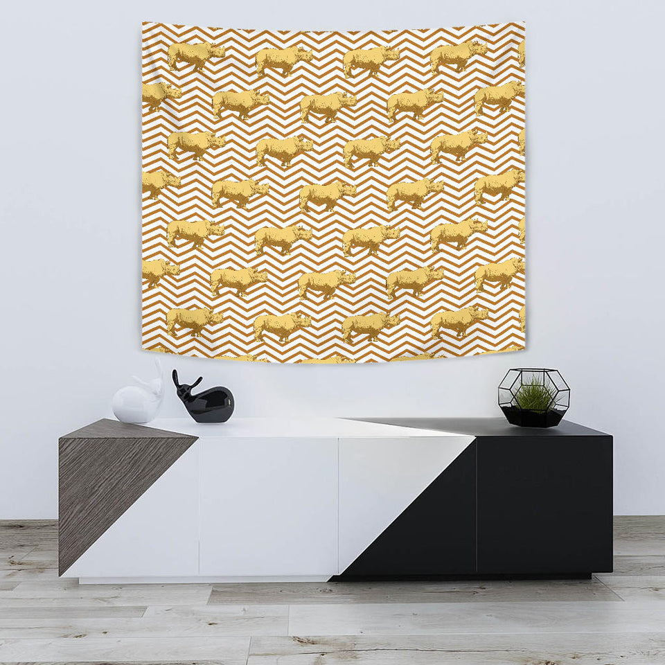 Rhino Yellow Theme Pattern Wall Tapestry