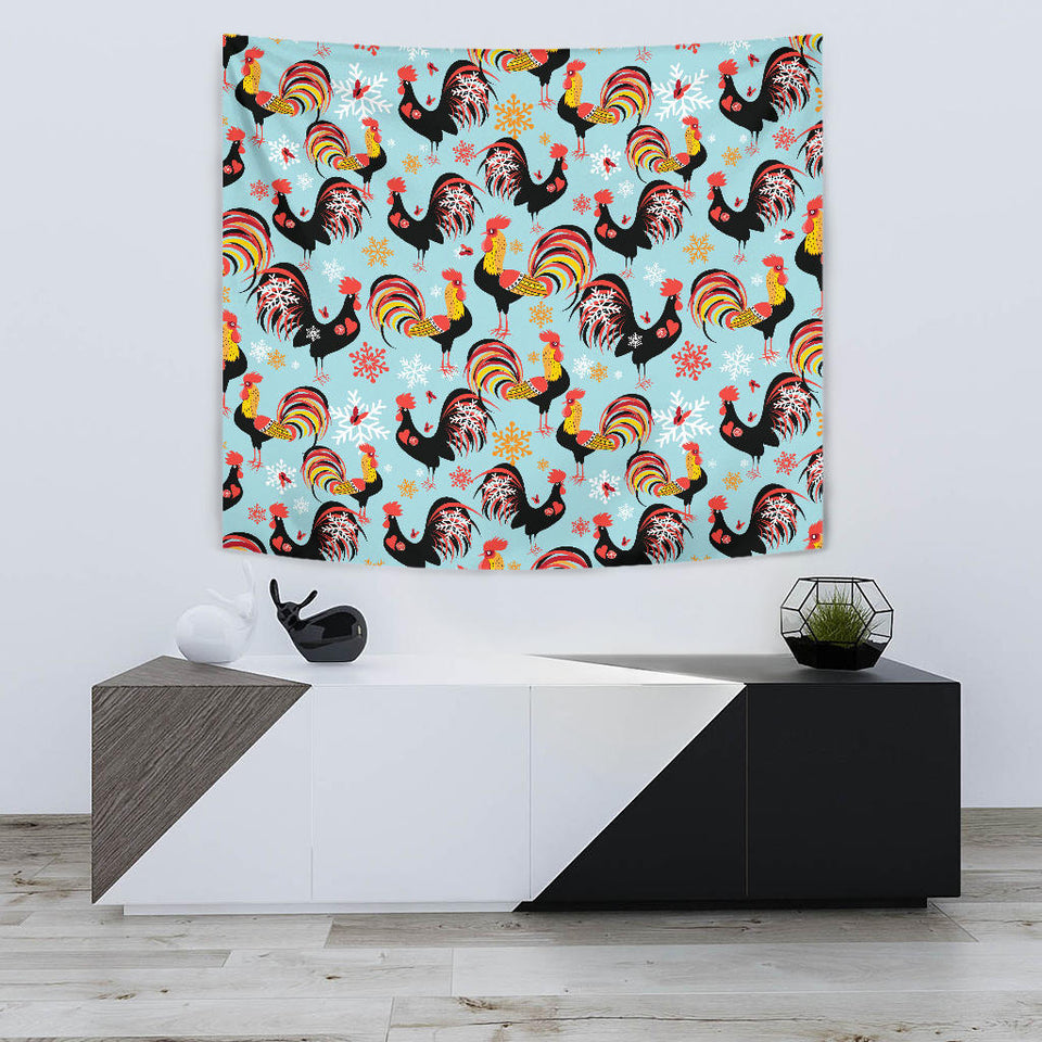 Rooster Chicken Cock Snowfalke Wall Tapestry