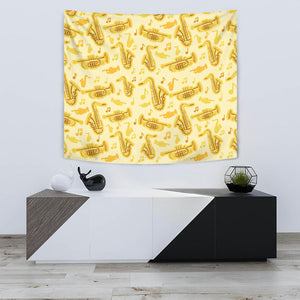 Saxophone Cornet Pattern Yellow Background Wall Tapestry