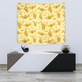 Saxophone Cornet Pattern Yellow Background Wall Tapestry