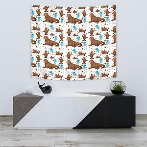 Sea Lion Seals Jellyfish Pattern Wall Tapestry