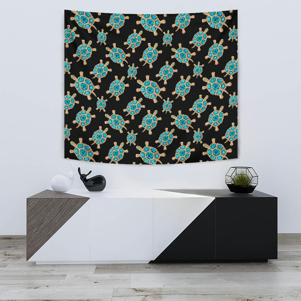 Sea Turtle Blue Stone Pattern Wall Tapestry