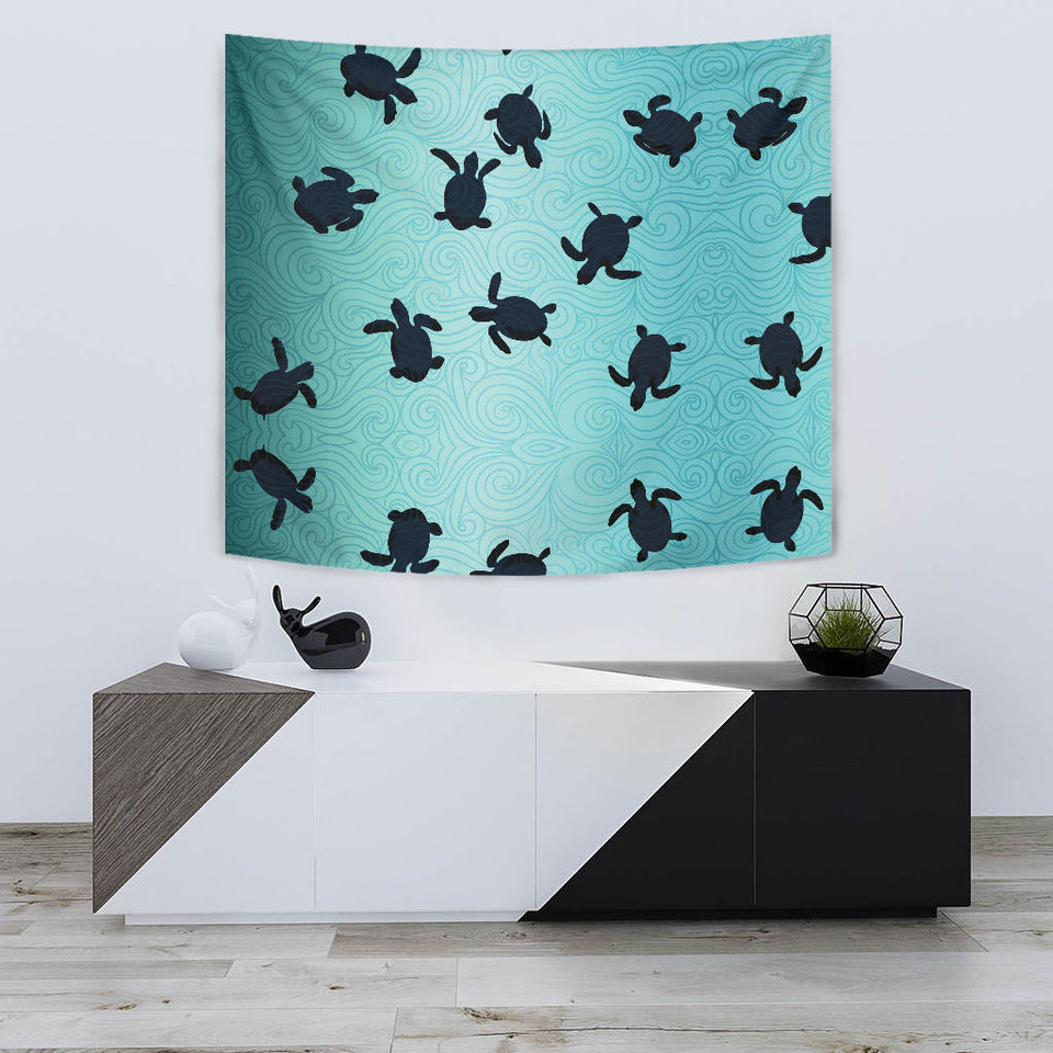 Sea Turtle With Blue Ocean Backgroud Wall Tapestry