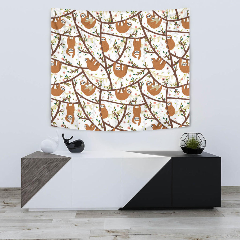 Sloths Hanging On The Tree Pattern Wall Tapestry