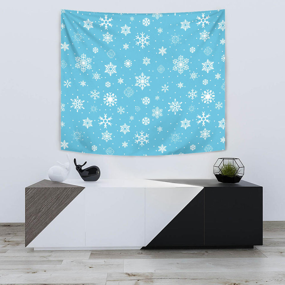 Snowflake Pattern Blue Background Wall Tapestry