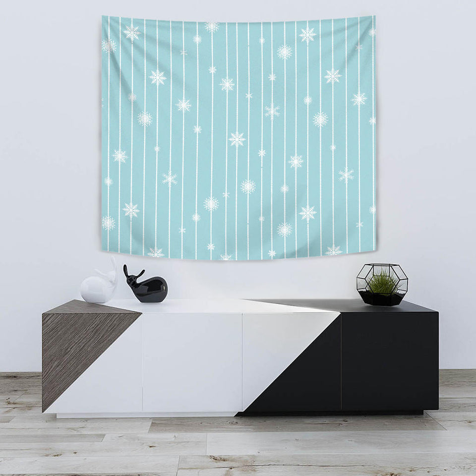 Snowflake Pattern Blue Stripe Background Wall Tapestry