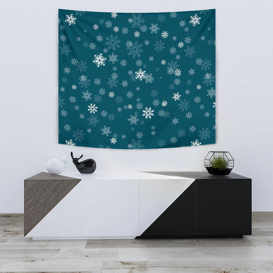 Snowflake Pattern Dark Background Wall Tapestry