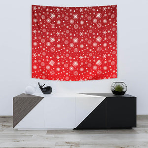 Snowflake Pattern Red Background Wall Tapestry