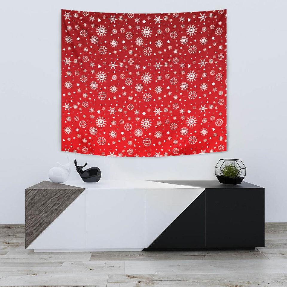 Snowflake Pattern Red Background Wall Tapestry