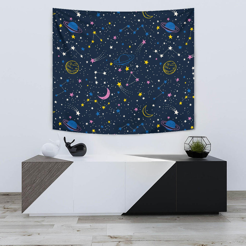 Space Pattern With Planets, Comets, Constellations And Stars Wall Tapestry