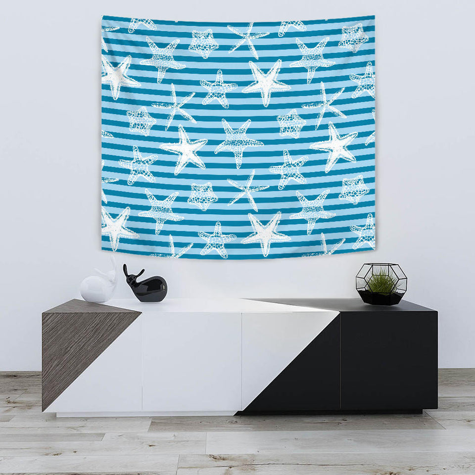 Starfish Blue Blackground Wall Tapestry