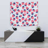 Strawberry Pattern Blue Lines Background Wall Tapestry