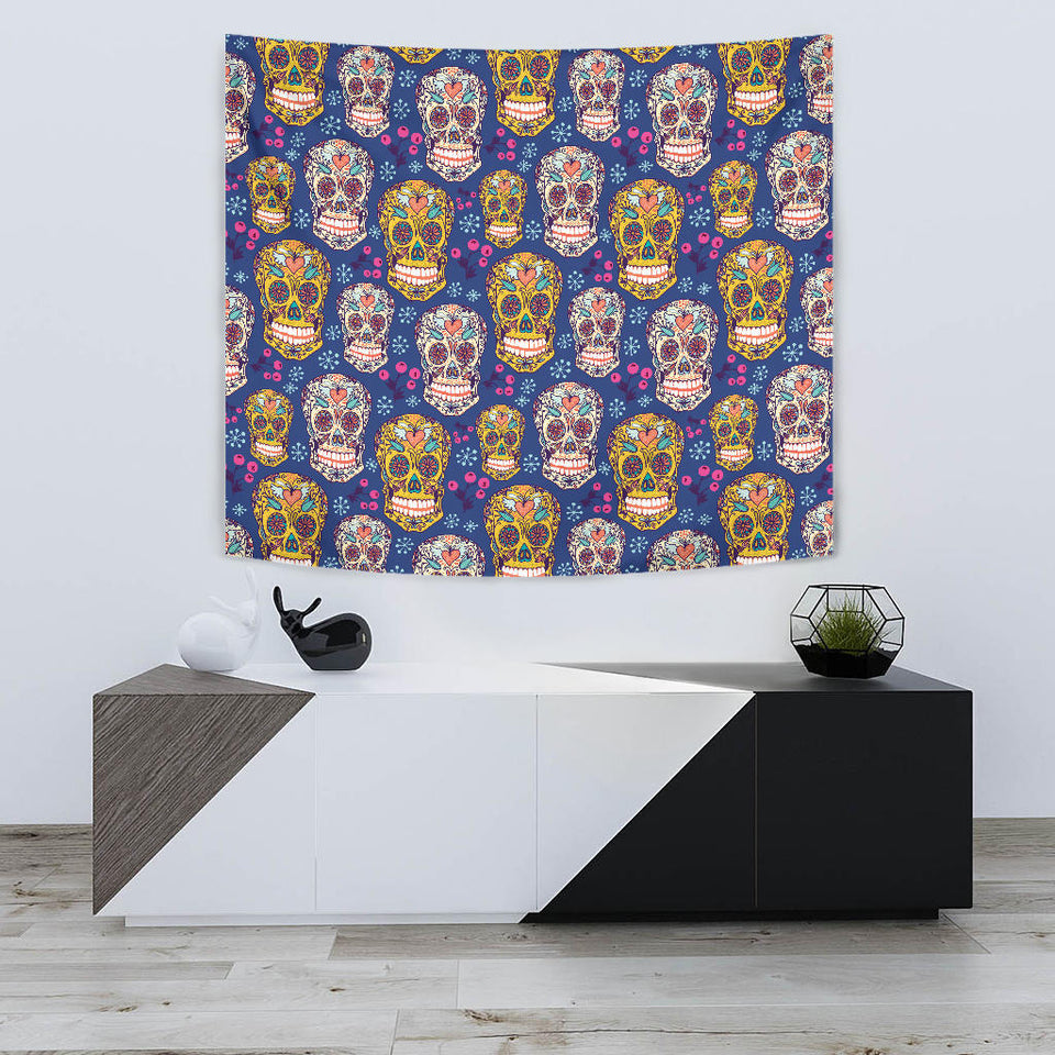 Sugar Skull Flower Pattern Wall Tapestry