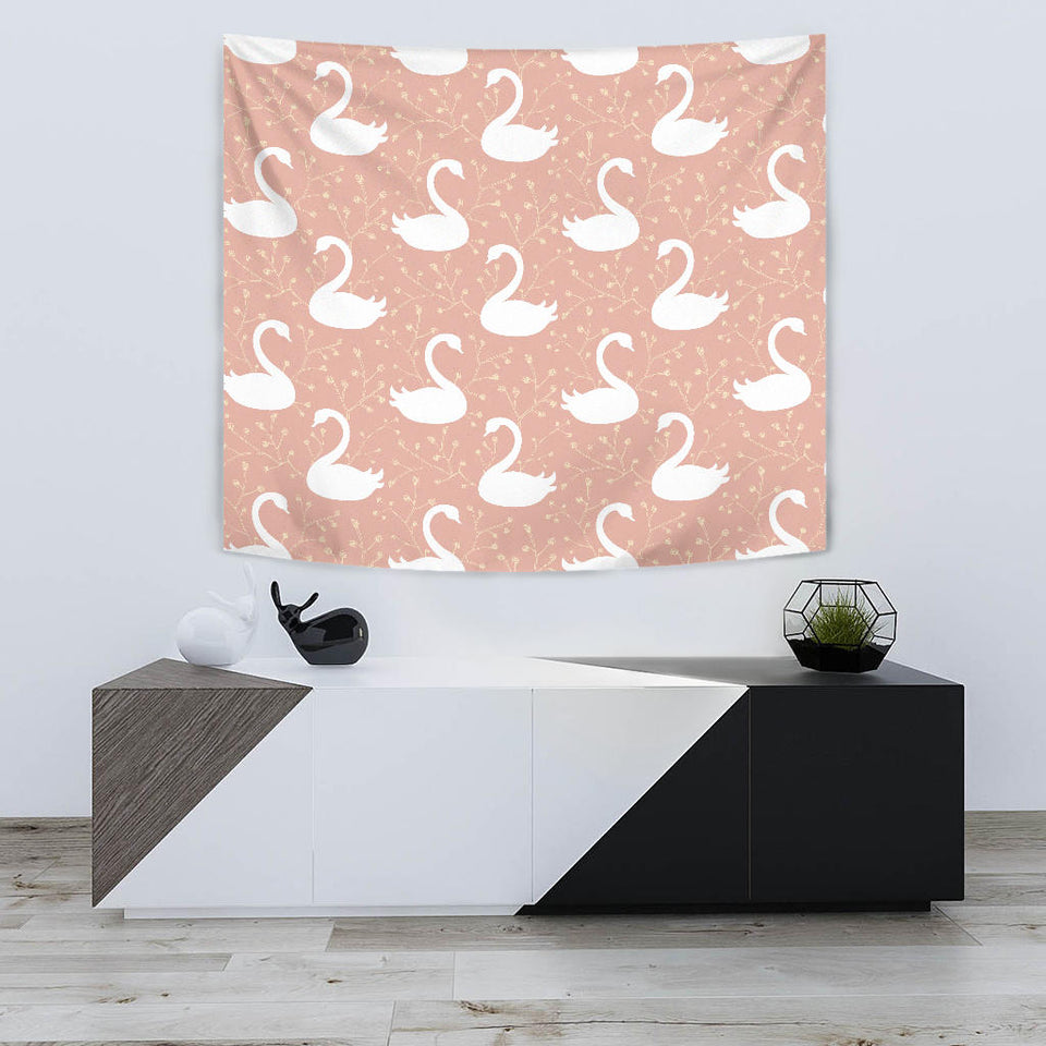 Swan Flower Light Pink Background Wall Tapestry