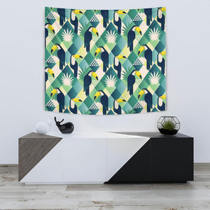 Toucan Tropical Leaves Design Pattern  Wall Tapestry