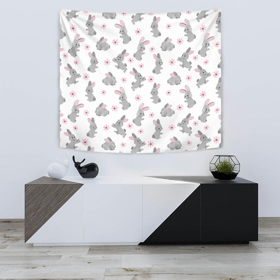 Watercolor Cute Rabbit Pattern Wall Tapestry