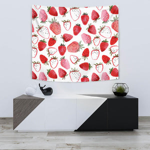 Watercolor Hand Drawn Beautiful Strawberry Pattern Wall Tapestry