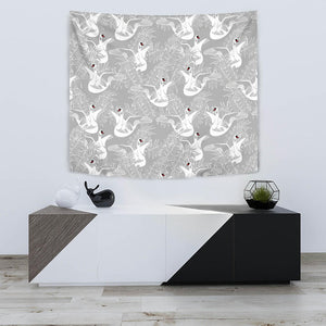 White Swan Gray Background Wall Tapestry