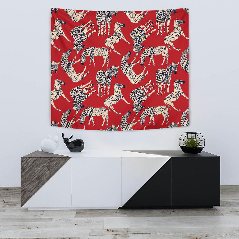 Zebra Abstract Red Background Wall Tapestry